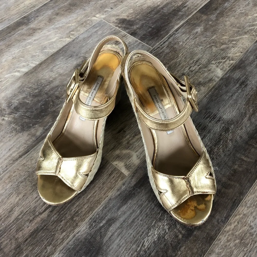 Espadrille Gold Wedges with Ankle Strap